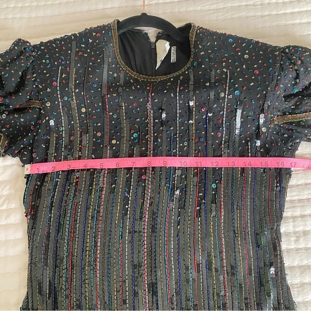 Liza Carr Vintage Silk Sequin Beads Ruffle dress Small/medium (see measurements) - Picture 8 of 11